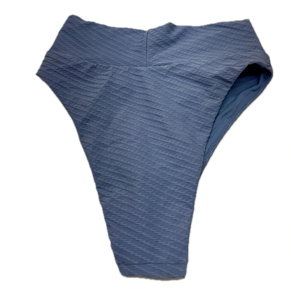 Aerie Bikini Bottoms Womens Small Blue Ribbed High Waisted Cheeky Swimwear